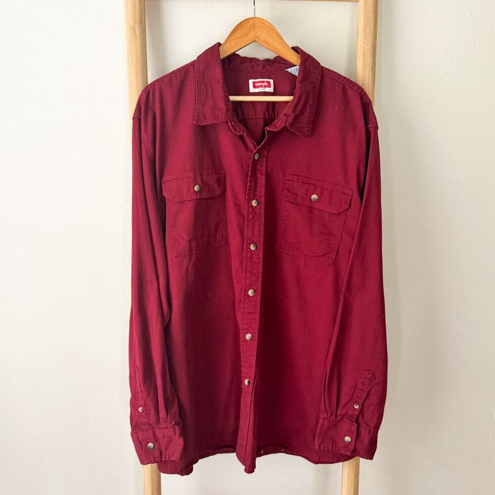 Wrangler Burgundy Button Up Work Shirt Men’s 3XL Long Sleeve Casual